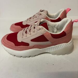 Wanted Womens 10 M Pink Red Chunky Lace Up Sneakers NIB XL1